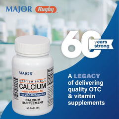 MAJOR oyster shell calcium with vitamin D3 label close-up shows 200 IU per tablet.