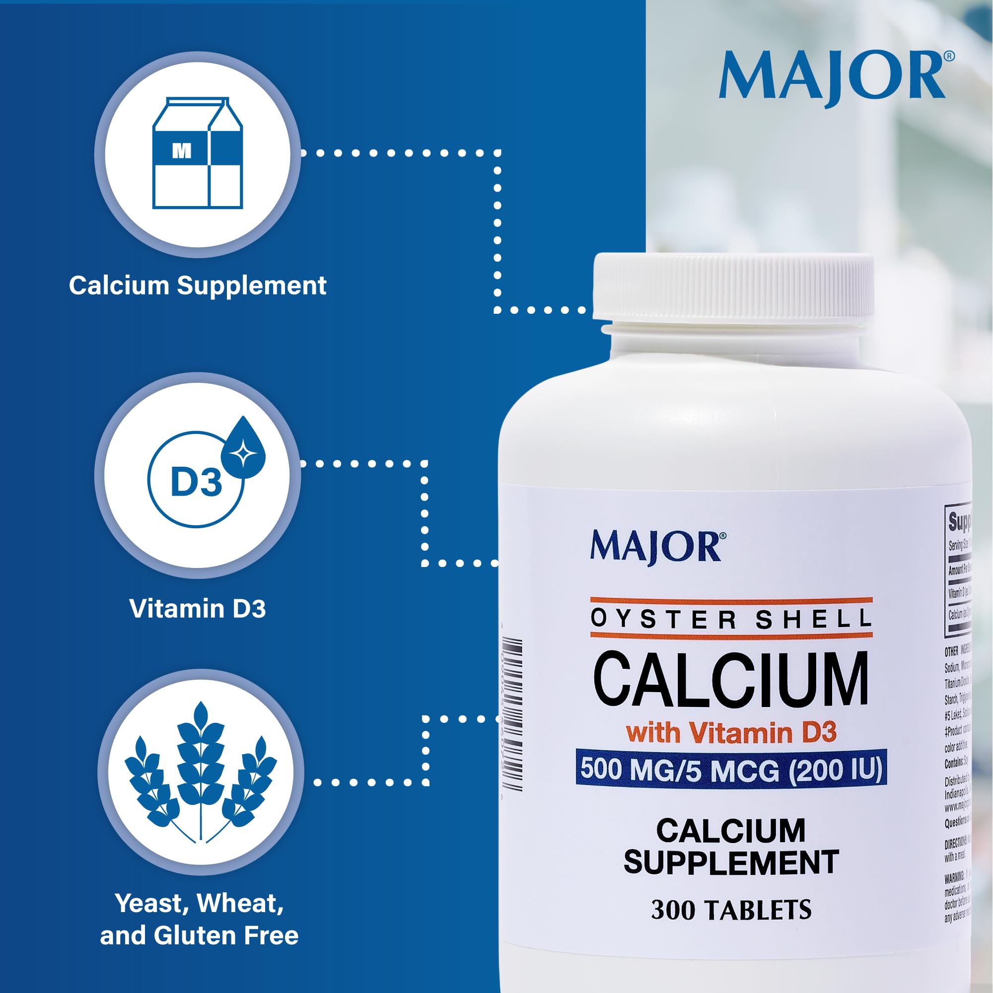 Major Oyster Shell Calcium with meal usage demonstrates optimal absorption when taken with food.