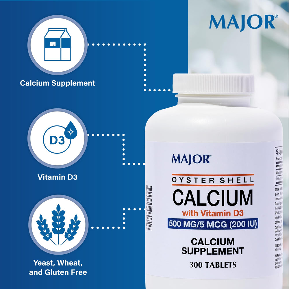 Major Oyster Shell Calcium with meal usage demonstrates optimal absorption when taken with food.