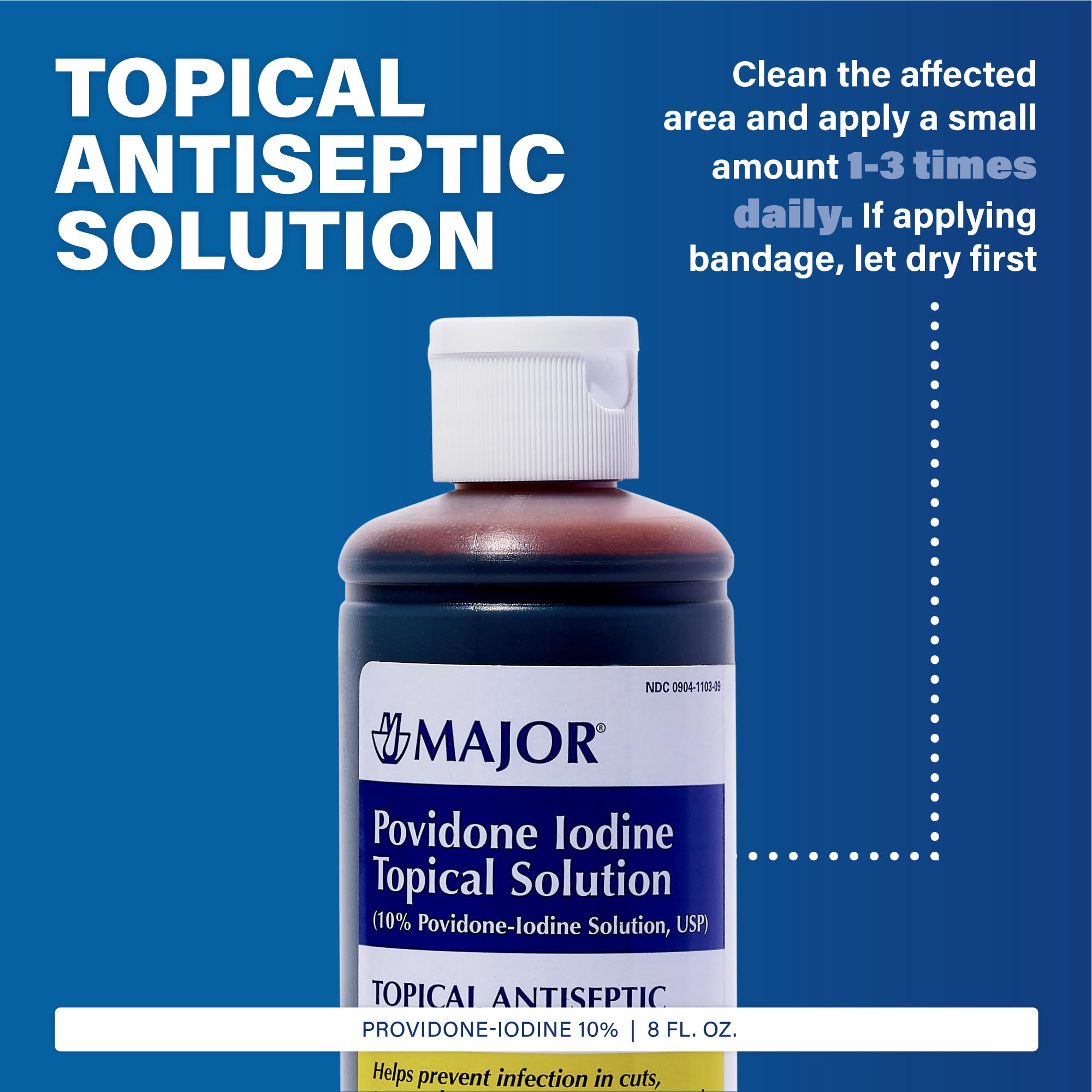 Applying Major Povidone-Iodine to a small skin wound.