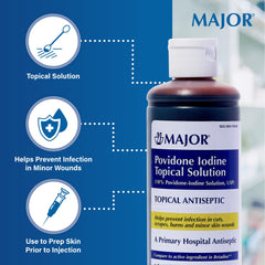 Major bottle beside cotton for clean first aid application.