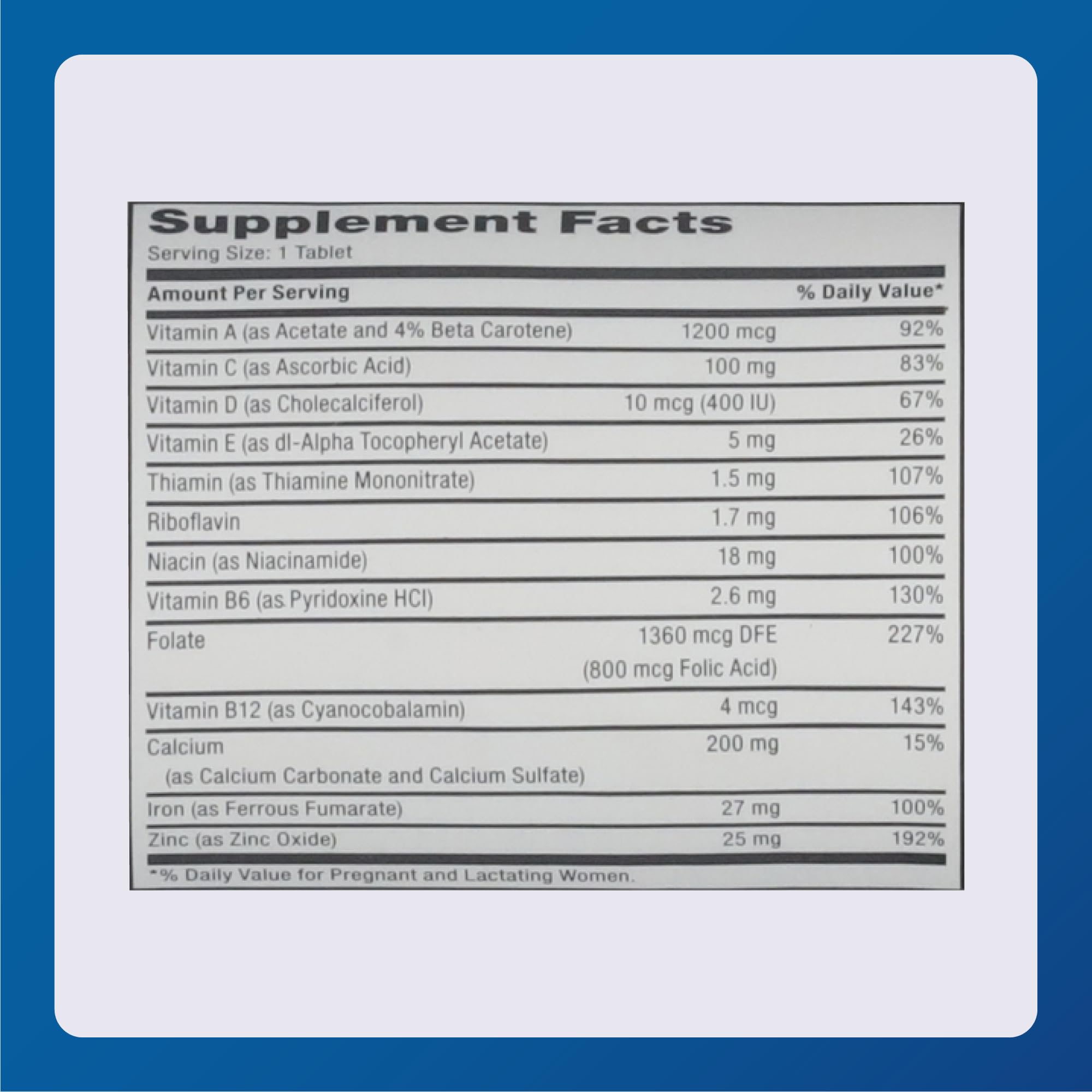 MAJOR Prenatal Tablets packaging displays 100-count supply