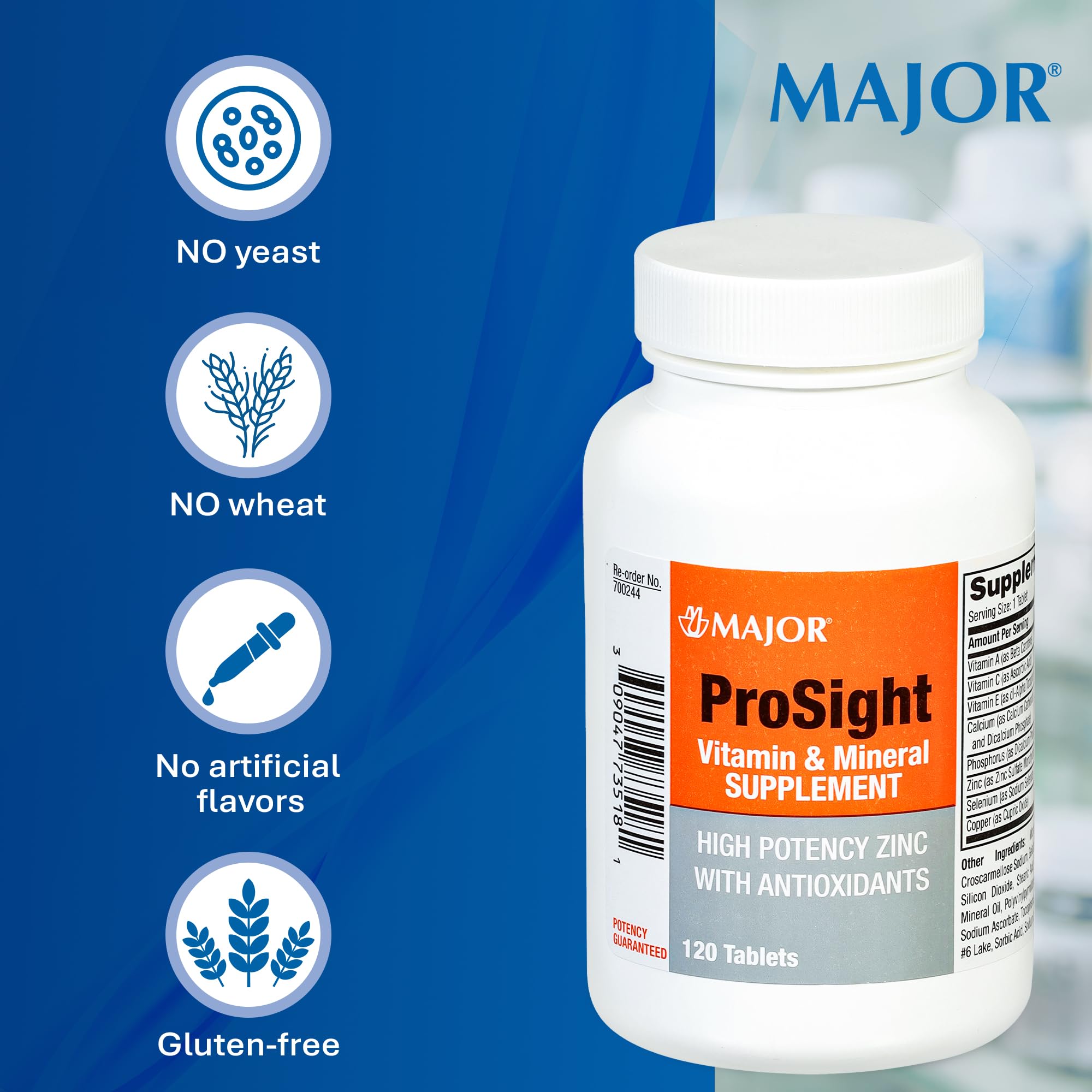 Nutrition facts panel on MAJOR ProSight bottle supports balanced daily nutrition.