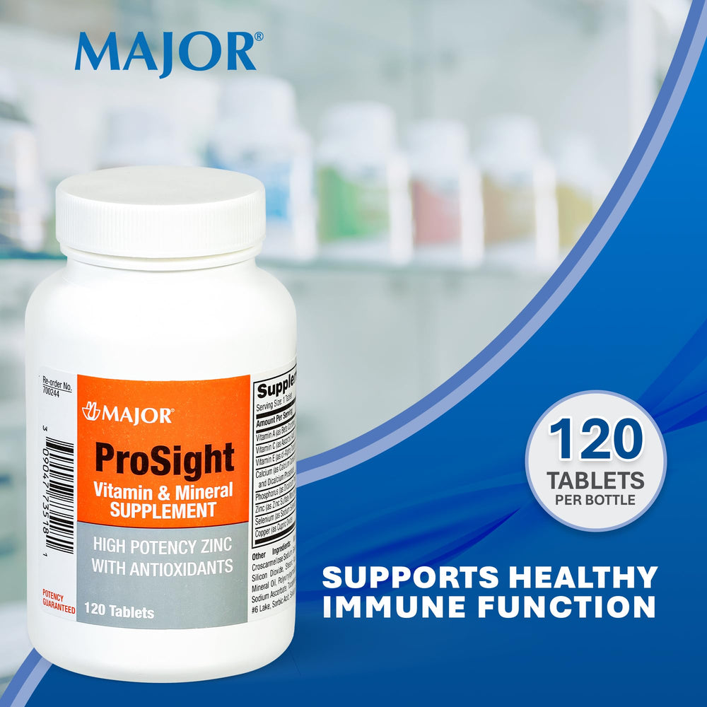 Close-up of MAJOR ProSight tablet highlighting zinc-rich formula.