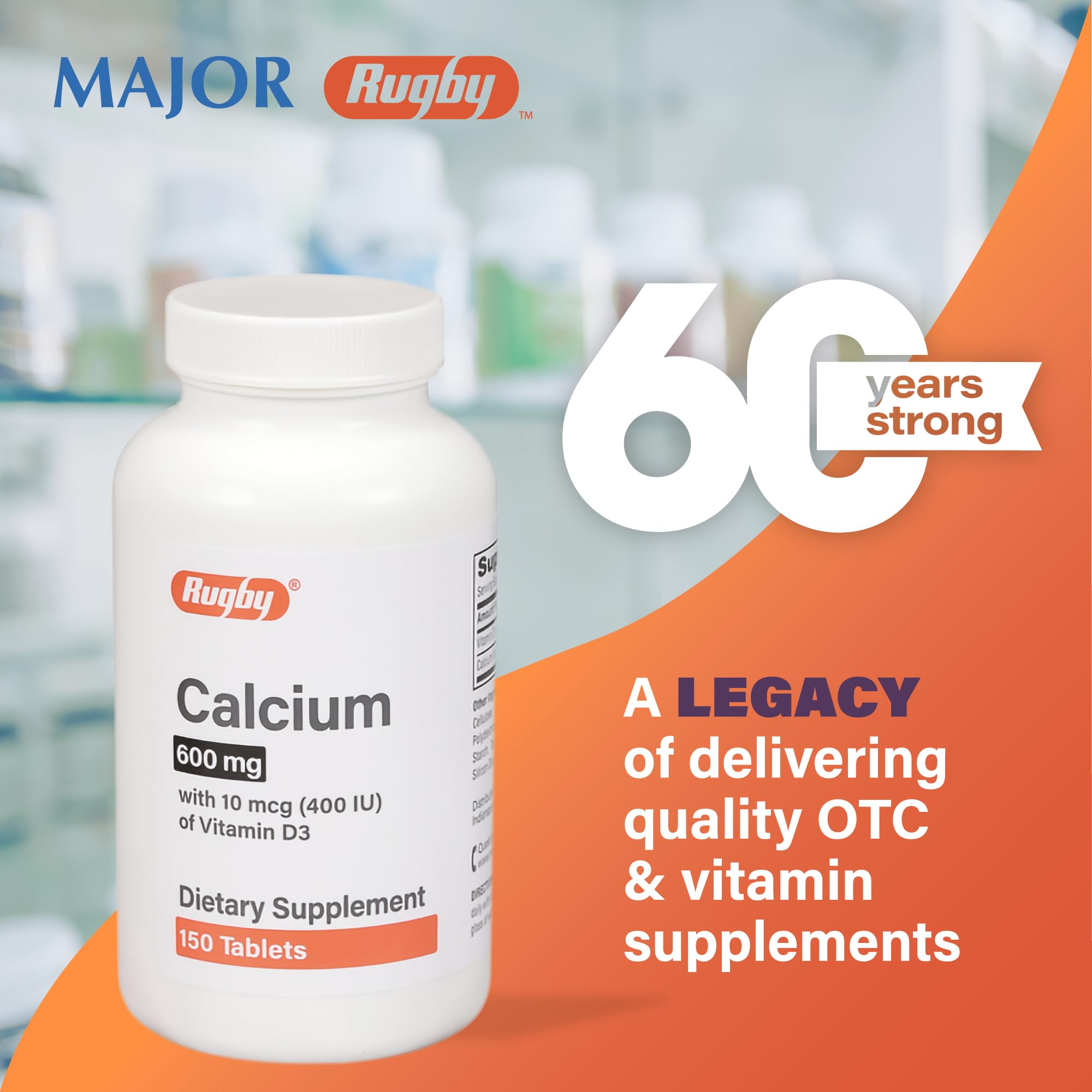Major Rugby calcium tablets daily use visuals show a simple everyday routine.