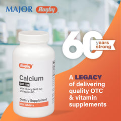 Major Rugby calcium tablets daily use visuals show a simple everyday routine.