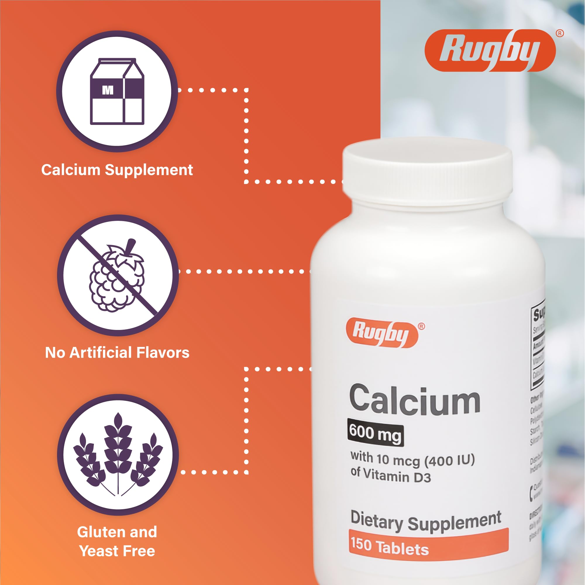 Major Rugby calcium tablets with water demonstrate easy daily ingestion.