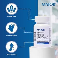 MAJOR Stress Formula label closeup highlighting the vitamin blend.