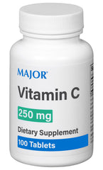MAJOR Vitamin C 250 mg bottle pour shows convenient daily supplement for wellness.