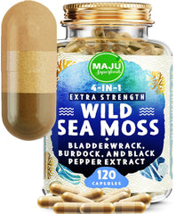 MAJU Wild Irish Sea Moss Capsules bottle ready for daily wellness support.