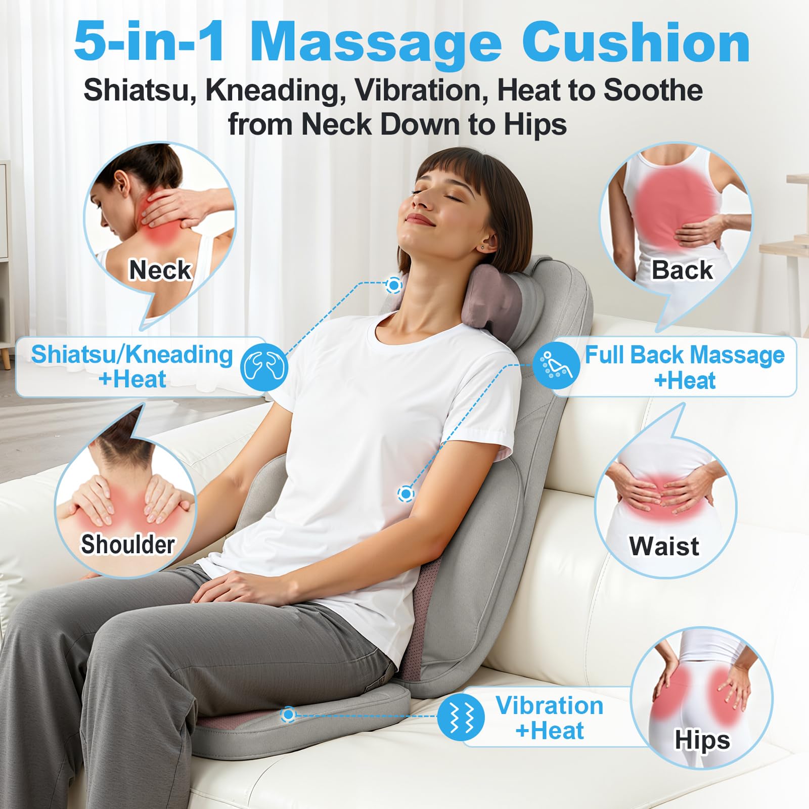 Makerzone Shiatsu cushion 4D kneading back massage for daily comfort.