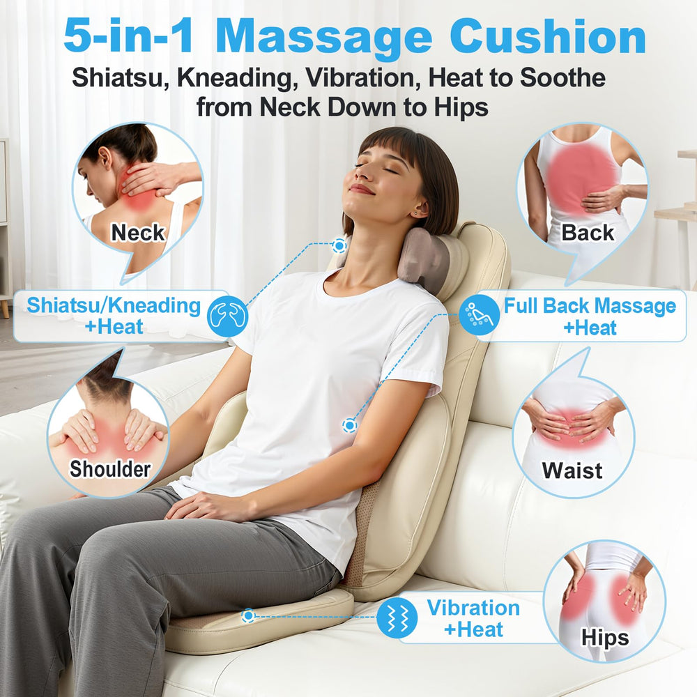 Makerzone Shiatsu cushion heat settings panel showing customizable warmth for muscle comfort.