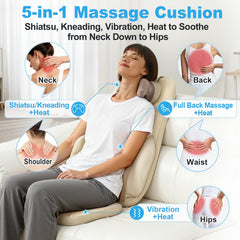 Makerzone Shiatsu cushion heat settings panel showing customizable warmth for muscle comfort.