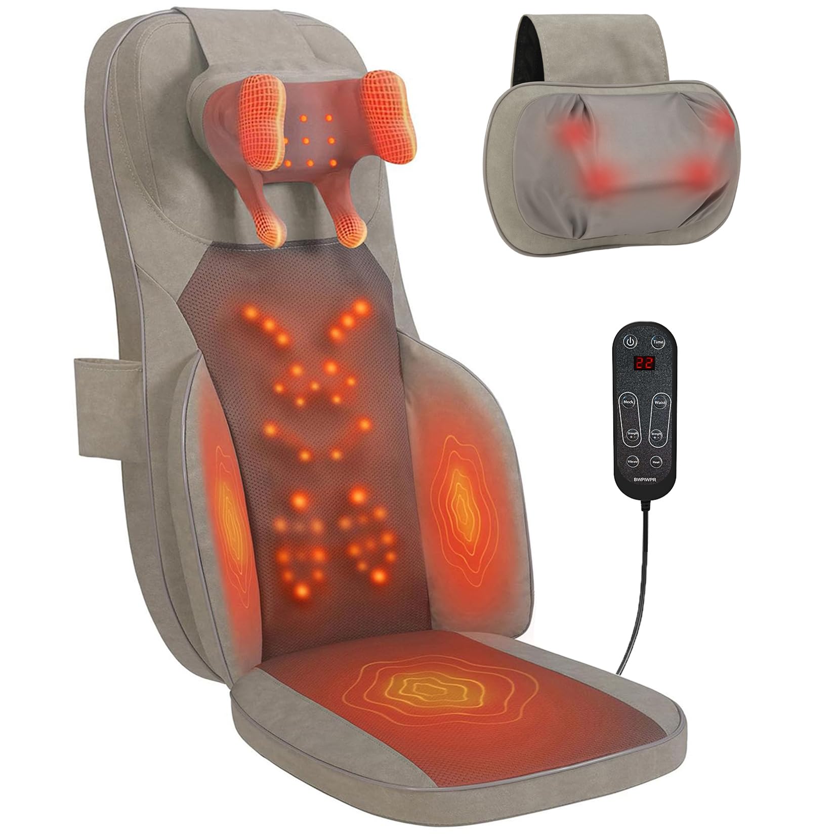 Makerzone Shiatsu cushion neck nodes provide targeted relief for tense shoulders.