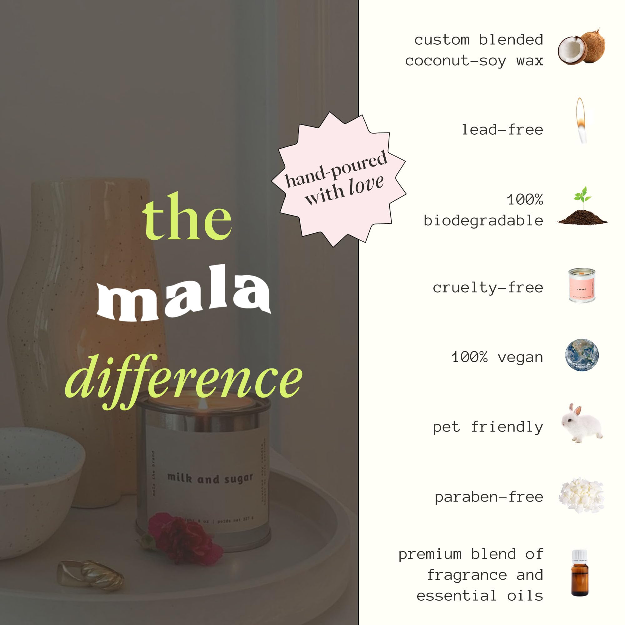 MALA Milk & Sugar candle in a cozy room setting for kitchen and dining areas