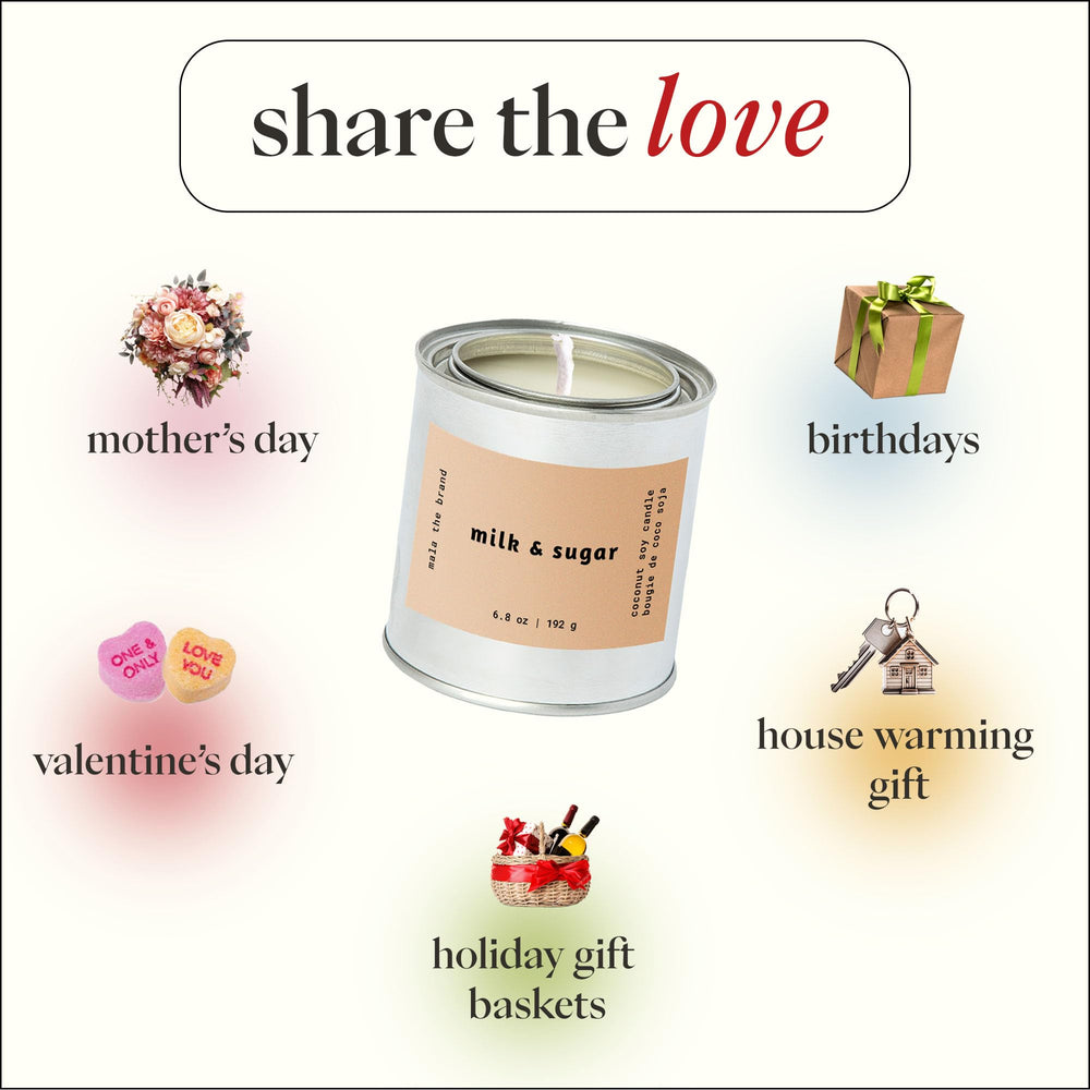 MALA Milk & Sugar candle on a tea-time table for calm moments