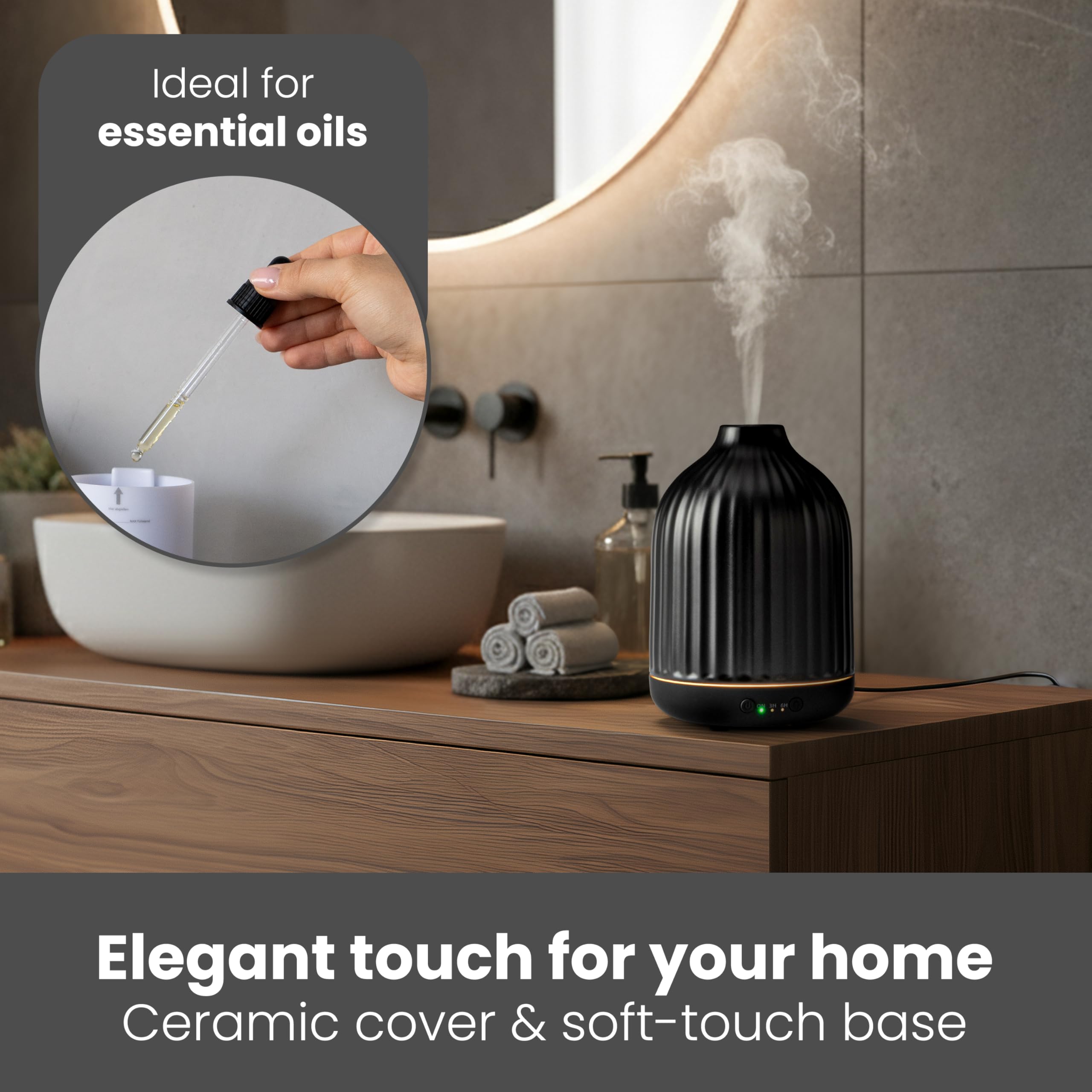 MALMØ diffuser emitting a quiet mist for calm spaces.