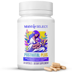 Mama's Select postnatal vitamins bottle front promotes easy daily intake after childbirth
