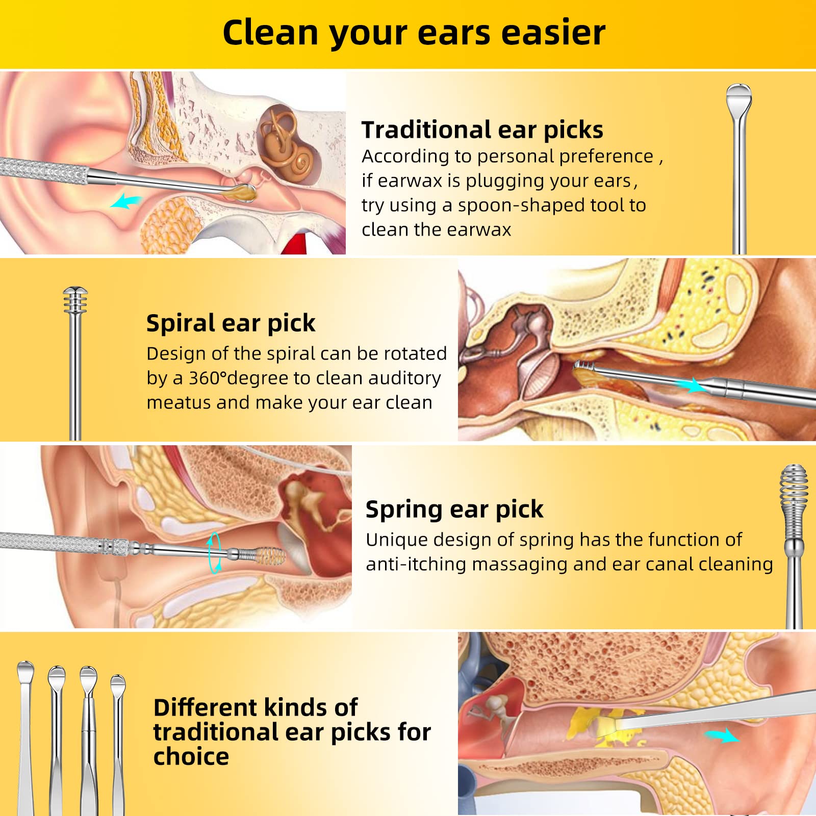 Mamakoi ear-picks close-up showing precision curettes for gentle wax removal