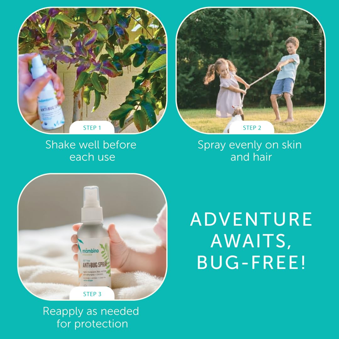 Family-friendly Mambino Organics Anti-Bug Spray suitable for babies, kids, and adults.
