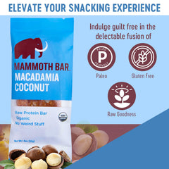 Mammoth Bar Macadamia Coconut Bar ingredients list with organic, paleo-friendly elements