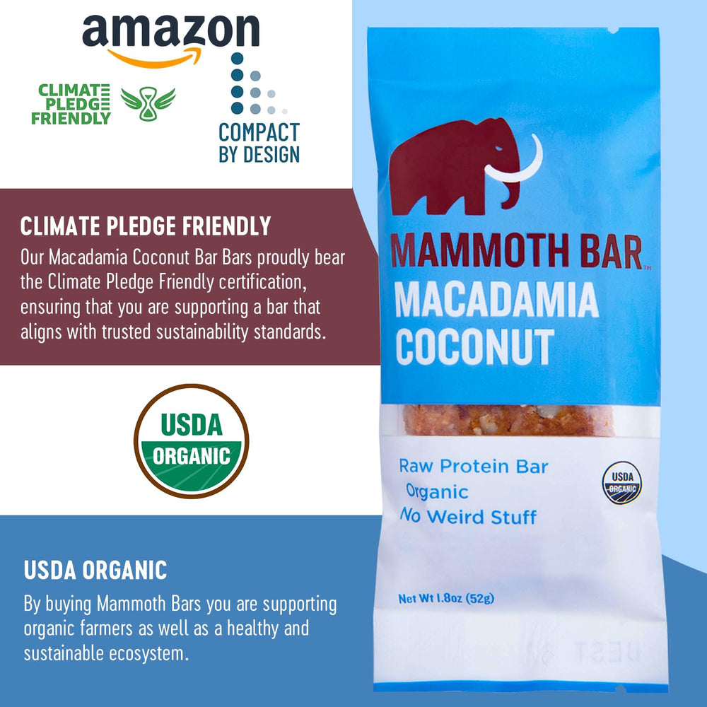 Mammoth Bar Macadamia Coconut Bar organic certification seal indicating quality