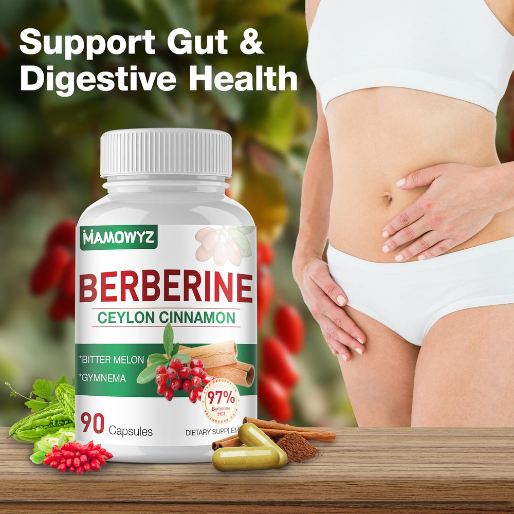 MAMOWYZ Berberine Cinnamon with Gymnema and Bitter Melon supports metabolic balance.