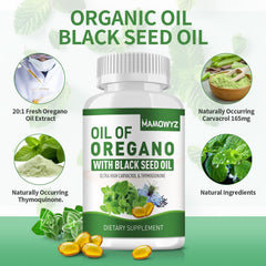 MAMOWYZ ingredients label emphasizes carvacrol and thymoquinone delivery.