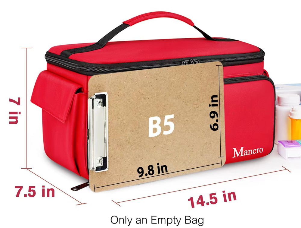 Mancro medical travel bag front pocket for quick access to essential tools on the go.