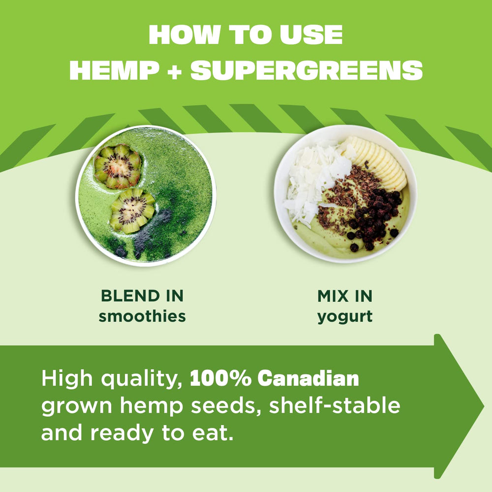 Manitoba Harvest Hemp+ Supergreens powder dispensing lid enables easy, mess-free scooping for busy mornings