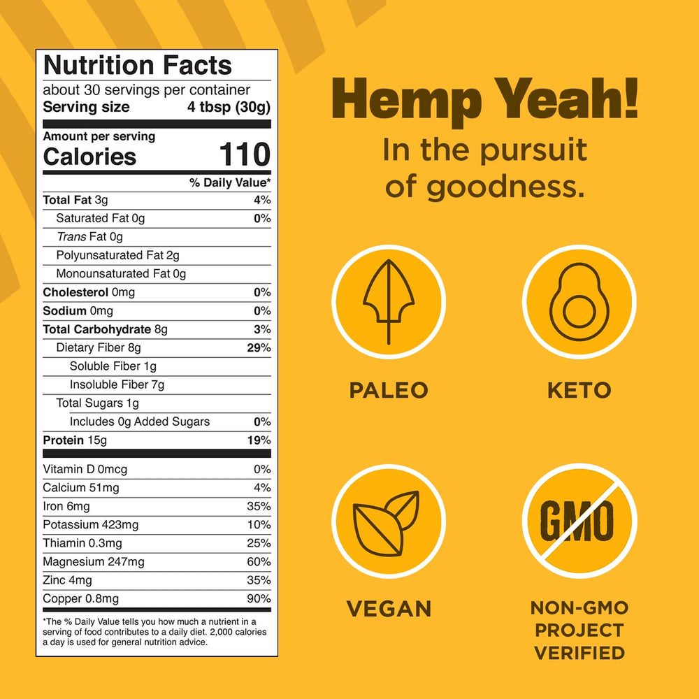 Manitoba Harvest Hemp Yeah Balanced Protein + Fiber Powder preservative-free badge on packaging.