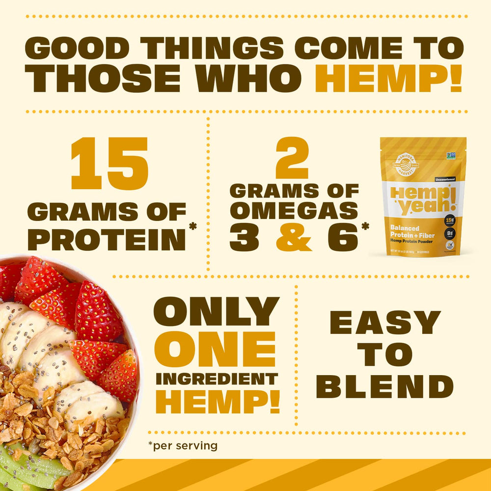 Manitoba Harvest Hemp Yeah Balanced Protein + Fiber Powder smoothie blend with creamy protein boost.