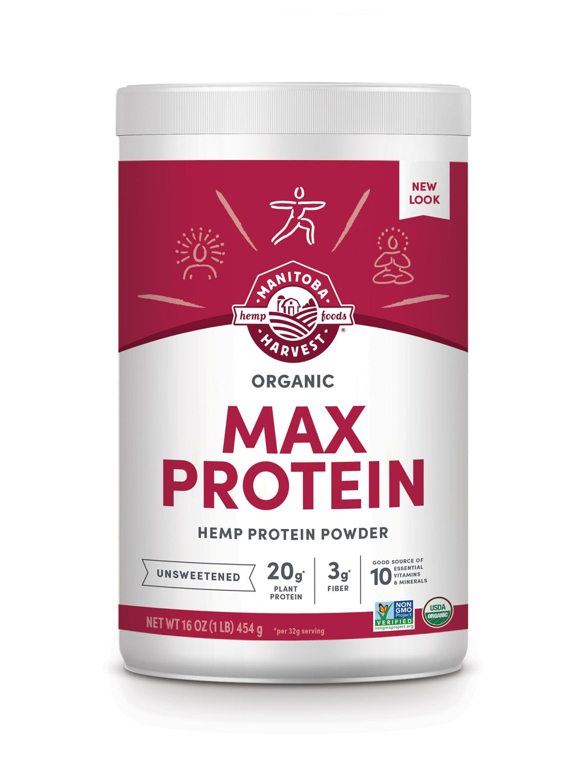 Manitoba Harvest Hemp Yeah Organic Max Protein Powder front view for vegan protein on the go