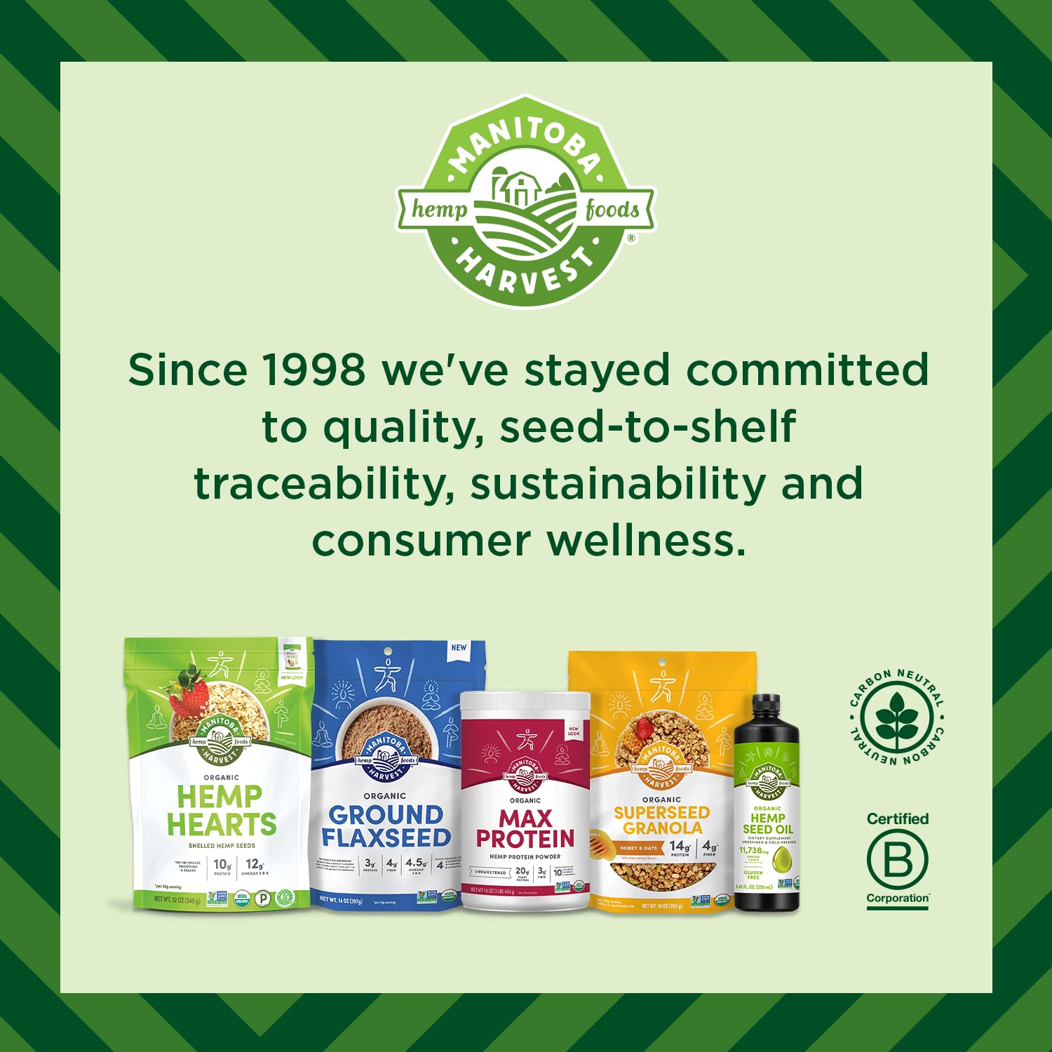 Manitoba Harvest Hemp+ Supergreens powder nutrition card emphasizes keto, vegan, and non-GMO suitability