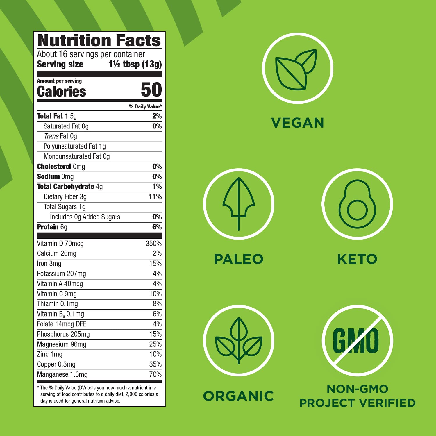 Manitoba Harvest Hemp+ Supergreens powder in a shake glass demonstrates convenient plant-based nutrition