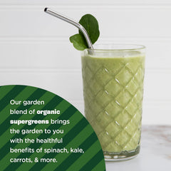 Manitoba Harvest Supergreens blend bowl showcases vibrant greens ideal for quick breakfast prep