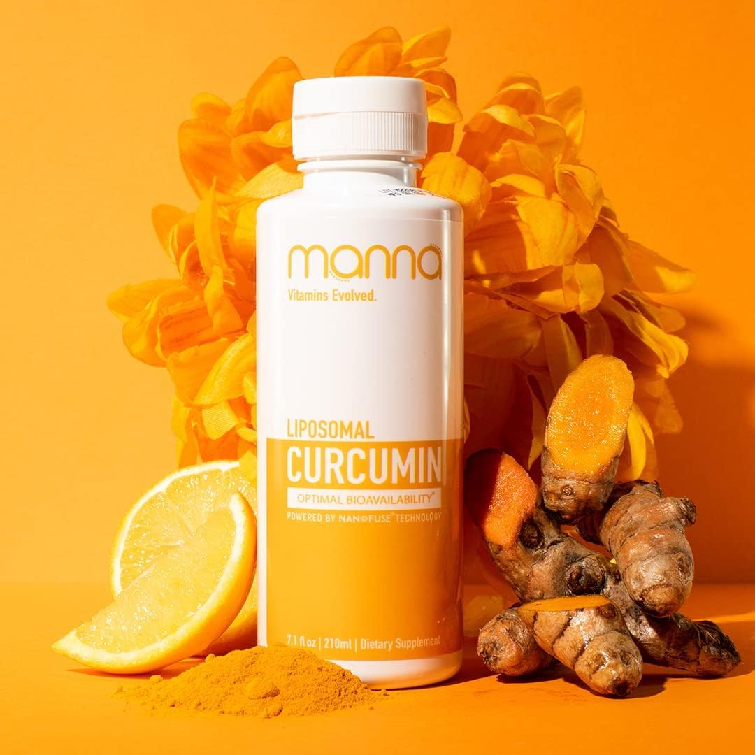 Manna Vitamins Evolved liposomal curcumin bottle showcases premium daily joint support.