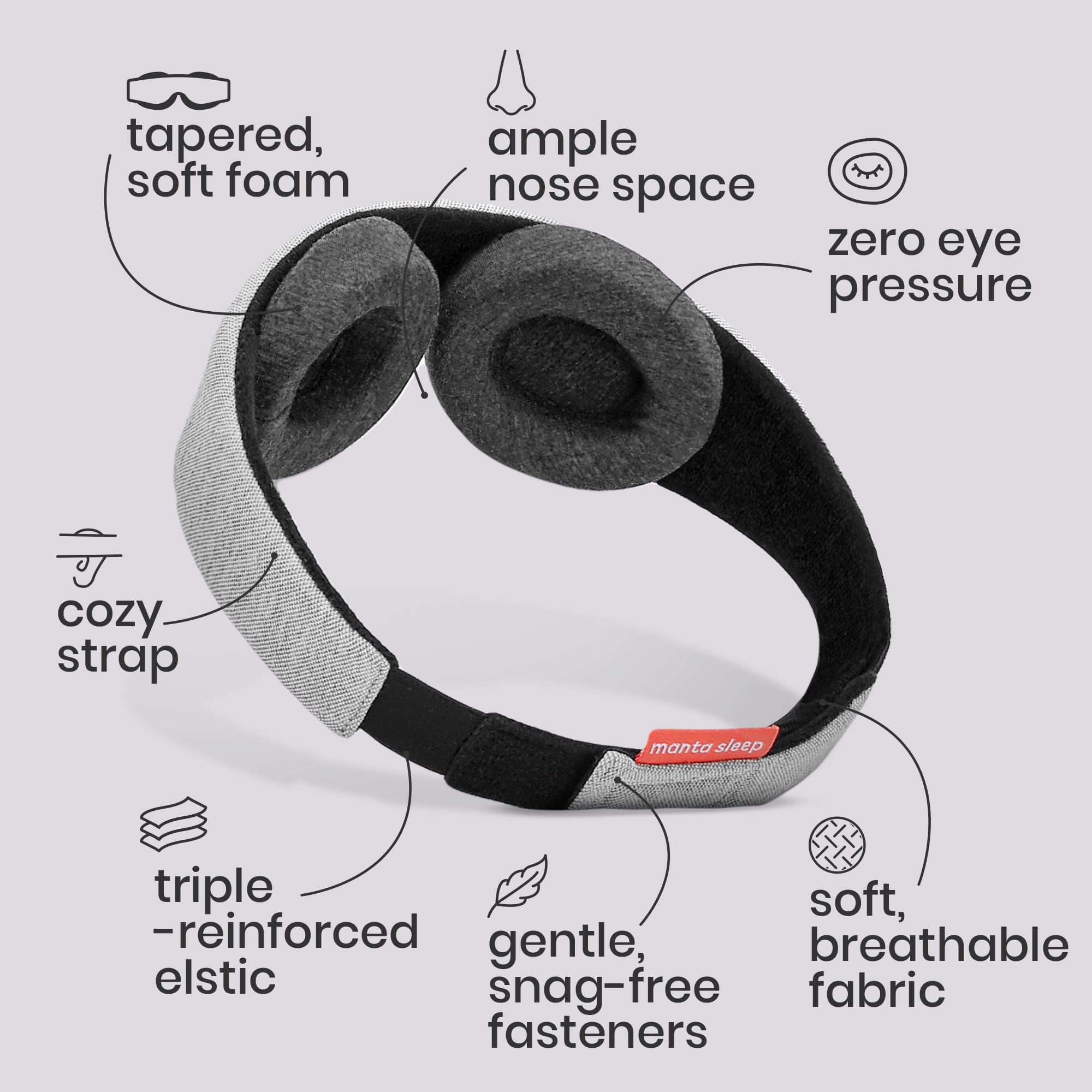 Manta Sleep Mask detachable eye cups for flexible comfort and easy cleaning.