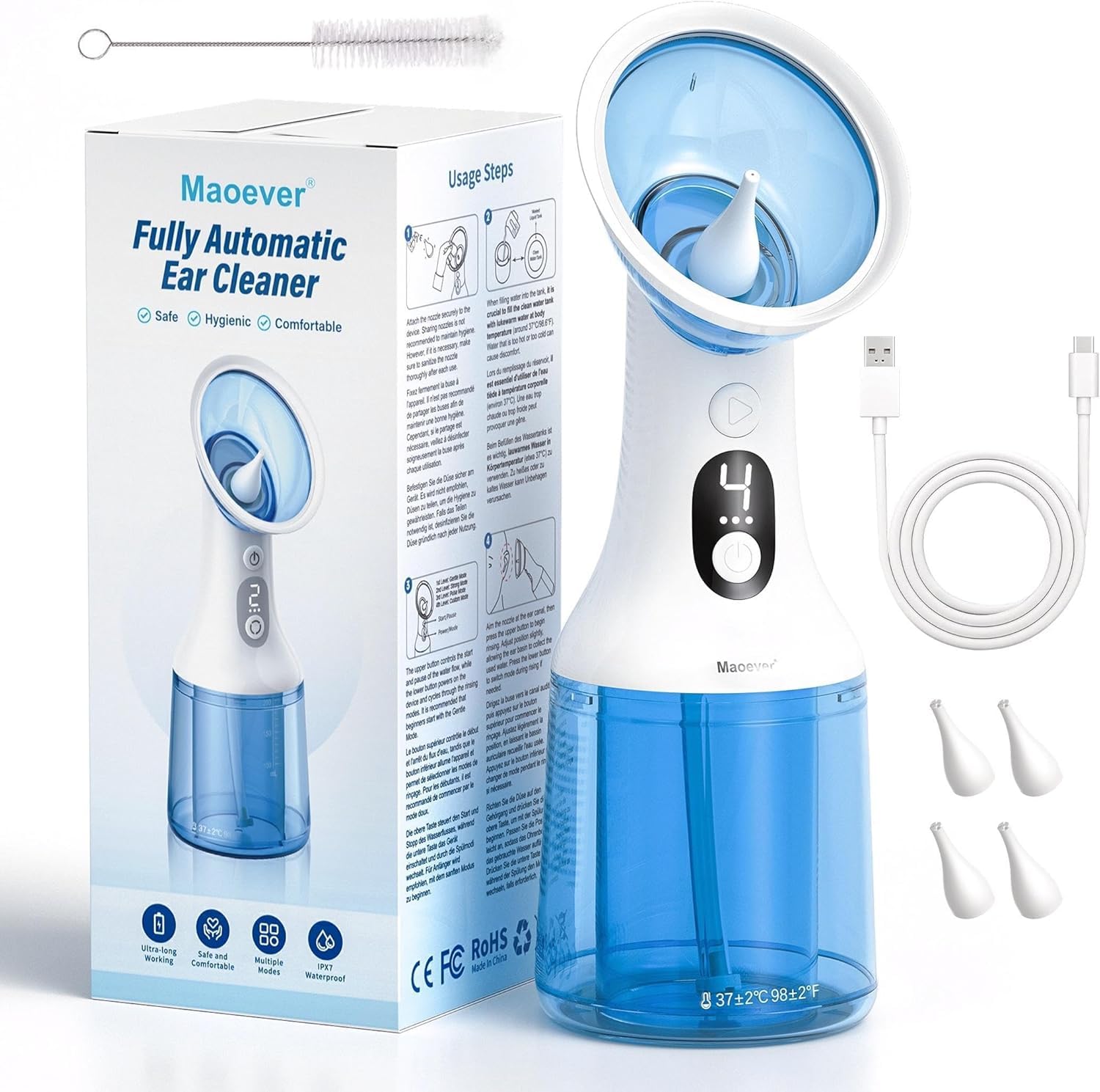 MAOEVER electric ear wax removal with dual tanks for mess-free cleaning.