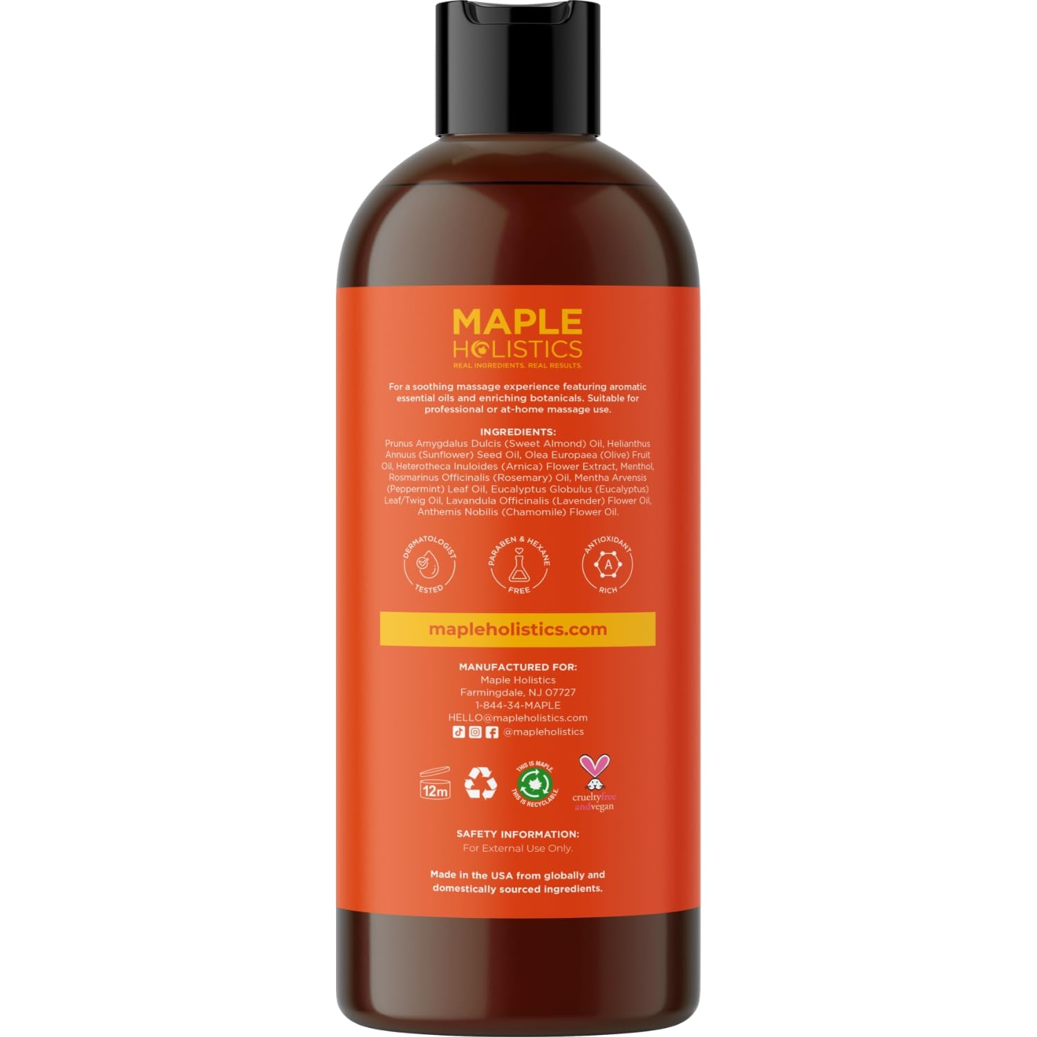 Maple Holistics Arnica Massage Oil massage on shoulders and back for tension relief.