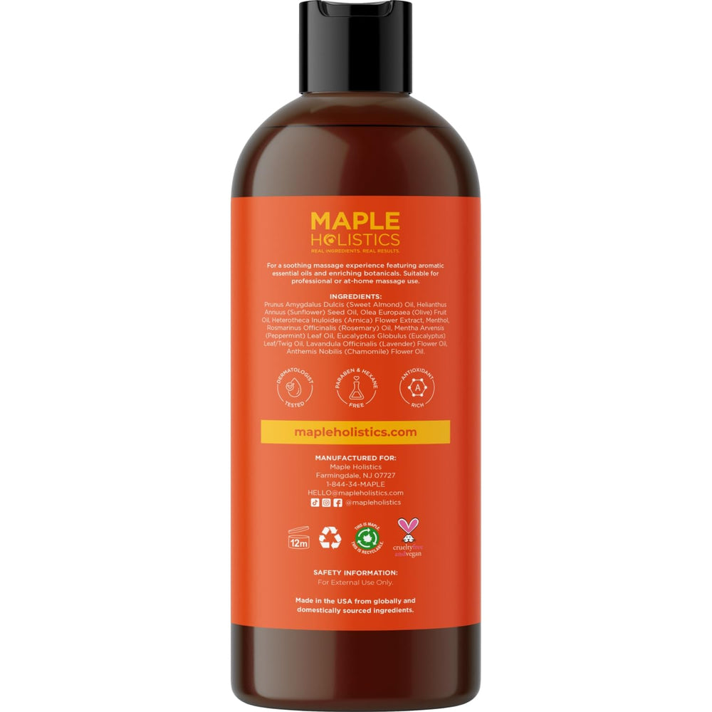 Maple Holistics Arnica Massage Oil massage on shoulders and back for tension relief.