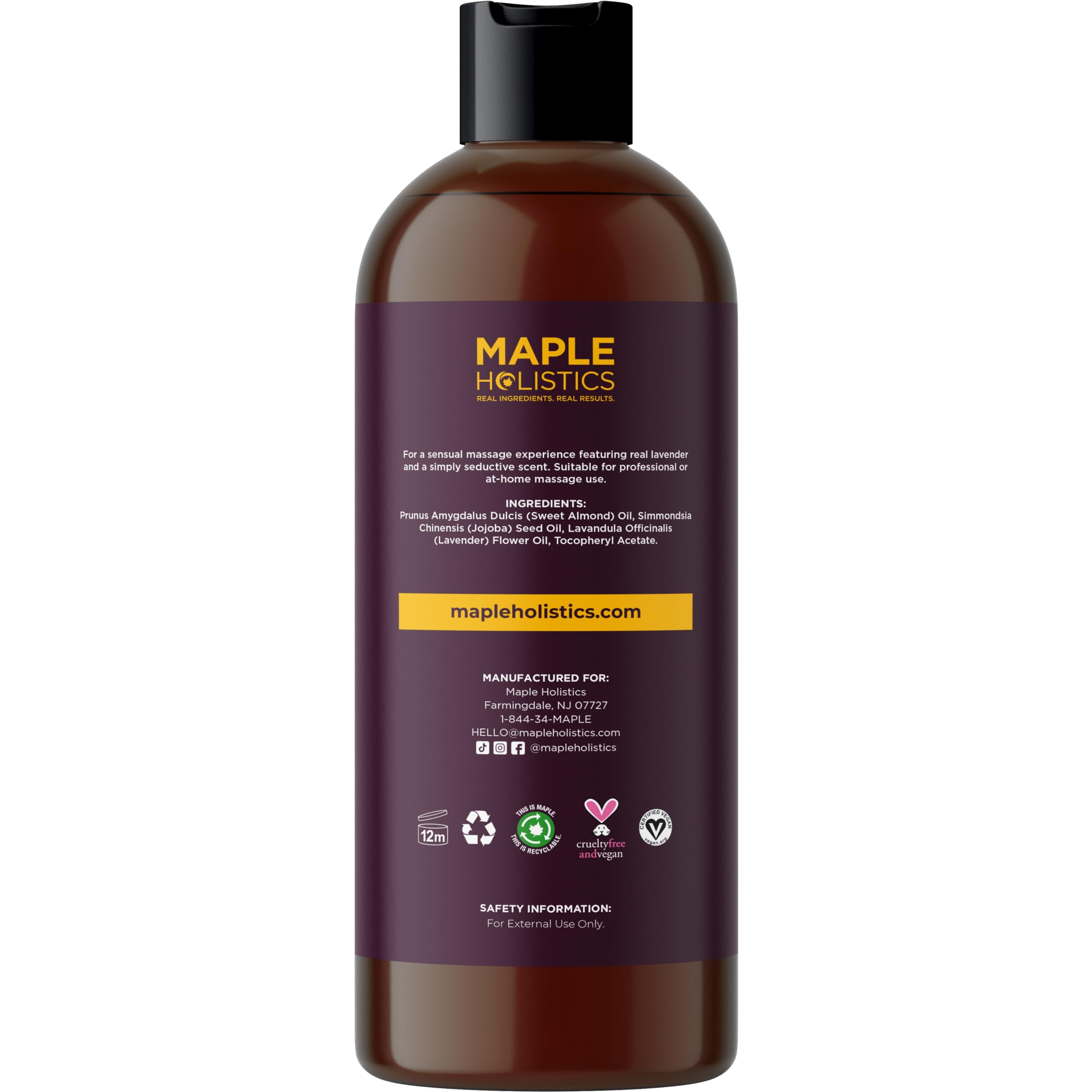 Lavender and almond oils in Maple Holistics massage blend for calming scent
