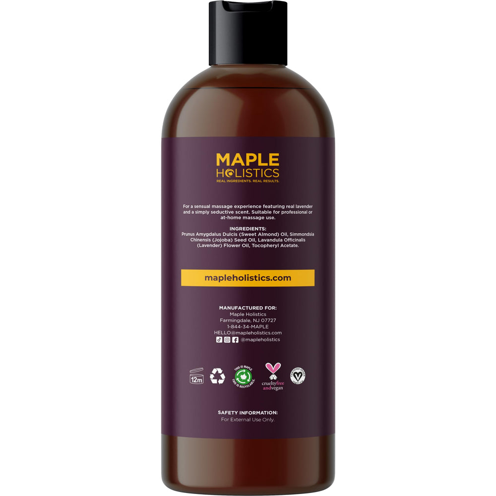 Lavender and almond oils in Maple Holistics massage blend for calming scent