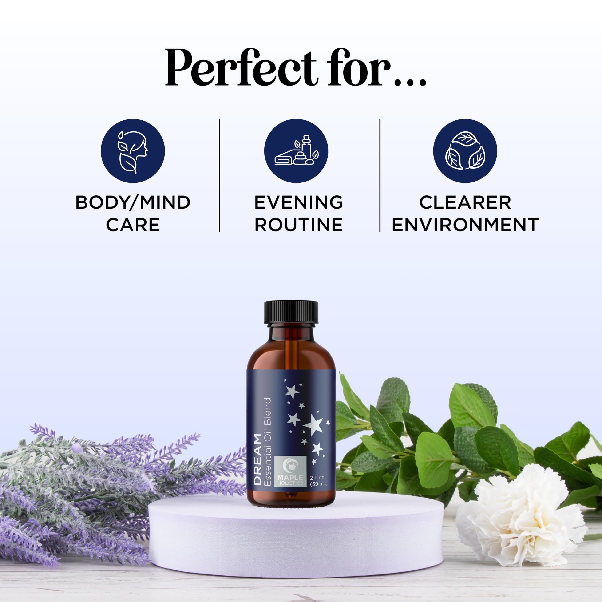 Maple Holistics Dream diffuser mist highlighting relaxing ambiance before sleep