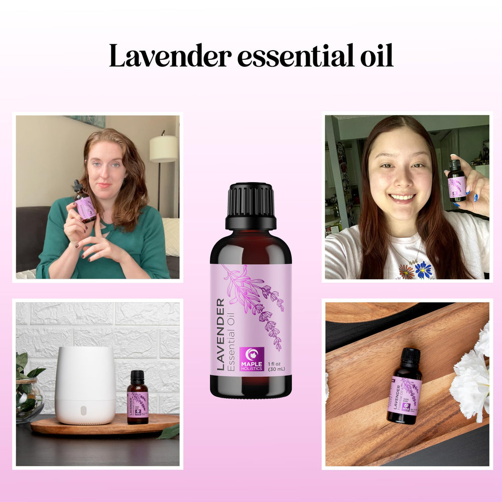 Maple Holistics lavender oil diffuser bottle enhances home diffusion and relaxation.