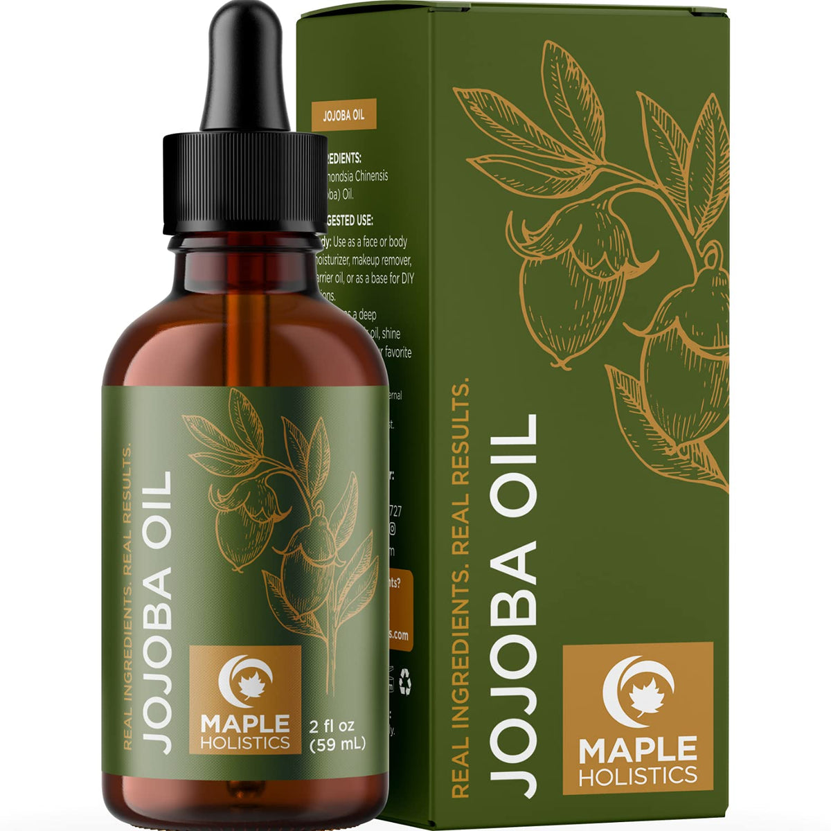 Maple Holistics Nourishing Jojoba Oil bottle pour for smooth skin and hair hydration.