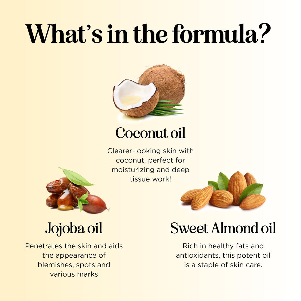 Maple Holistics oil ingredients show coconut and almond for nourishment.