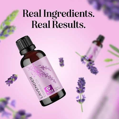 Maple Holistics lavender oil in a glass bottle ready for diffusers and humidifiers.