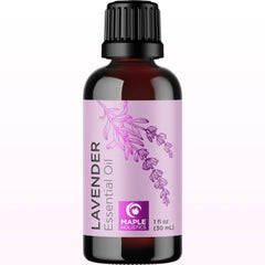 Maple Holistics Pure Lavender Oil bottle for calming aromatherapy and skincare routines.