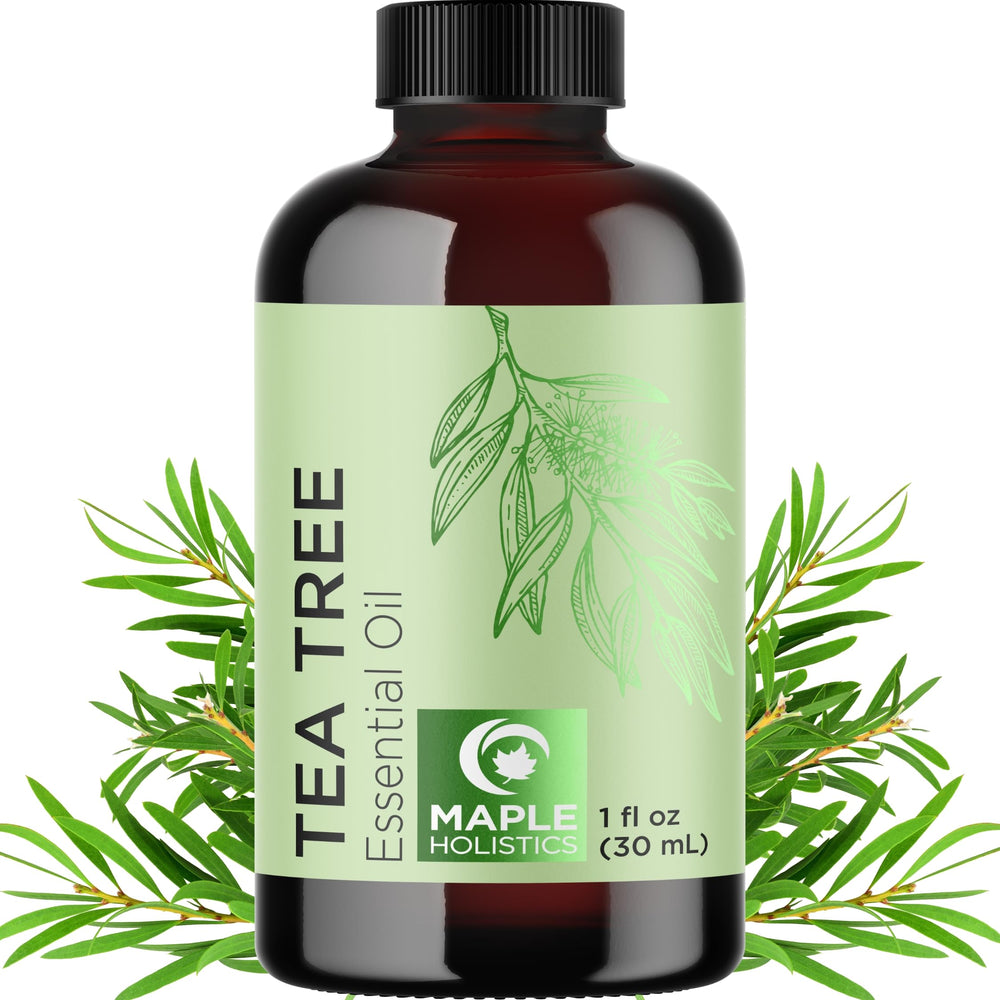 Maple Holistics Tea Tree Oil bottle for pure topical cleansing